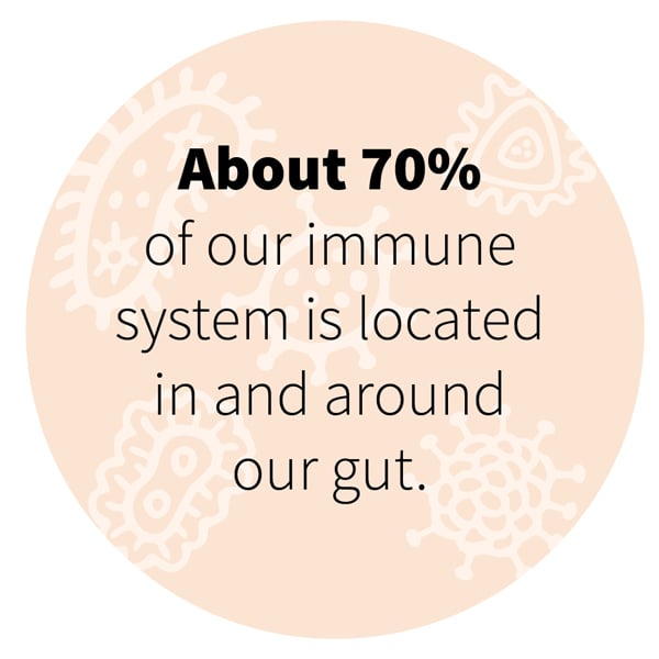 About 70% of our immune system is located in and around our gut.